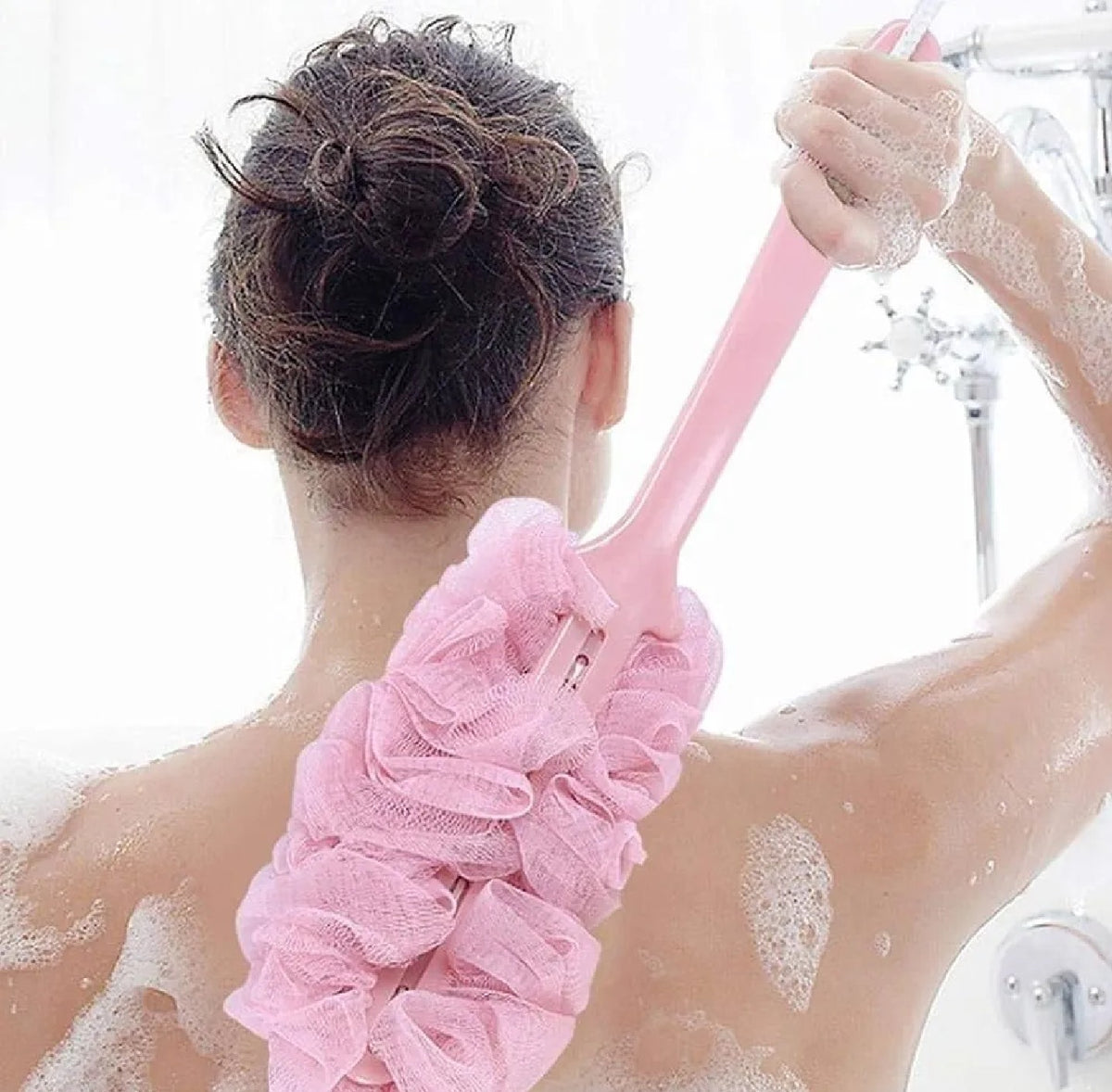 Long Handle Bath Loofah Body Scrubber – Deep Cleansing & Exfoliating Shower Brush