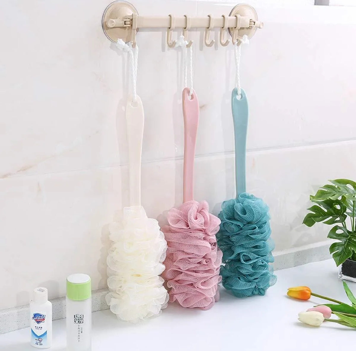 Long Handle Bath Loofah Body Scrubber – Deep Cleansing & Exfoliating Shower Brush