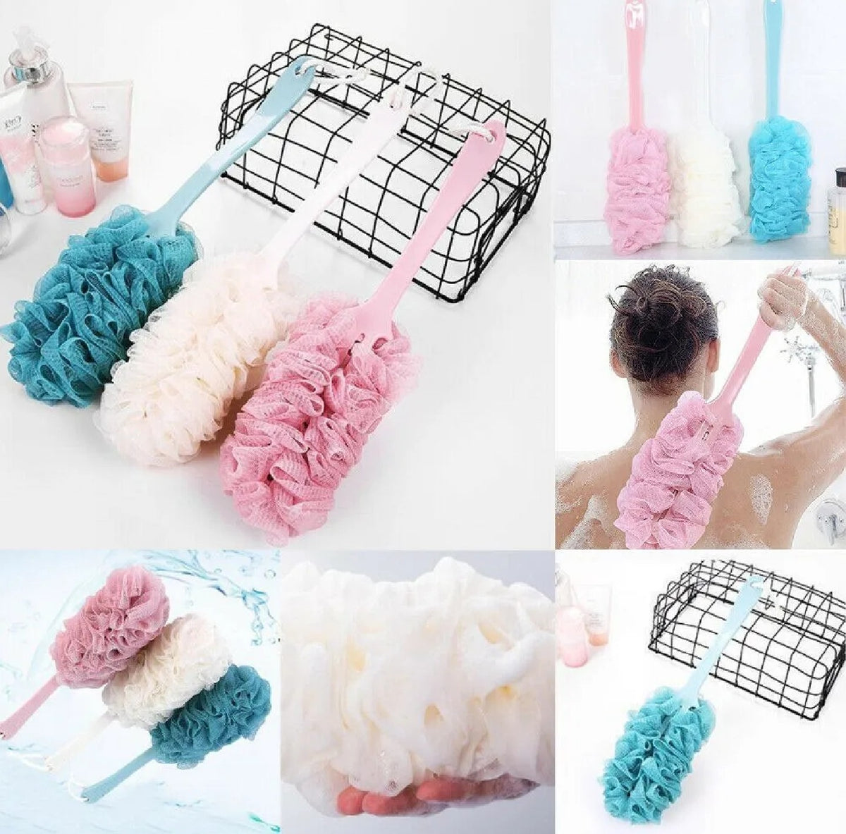 Long Handle Bath Loofah Body Scrubber – Deep Cleansing & Exfoliating Shower Brush